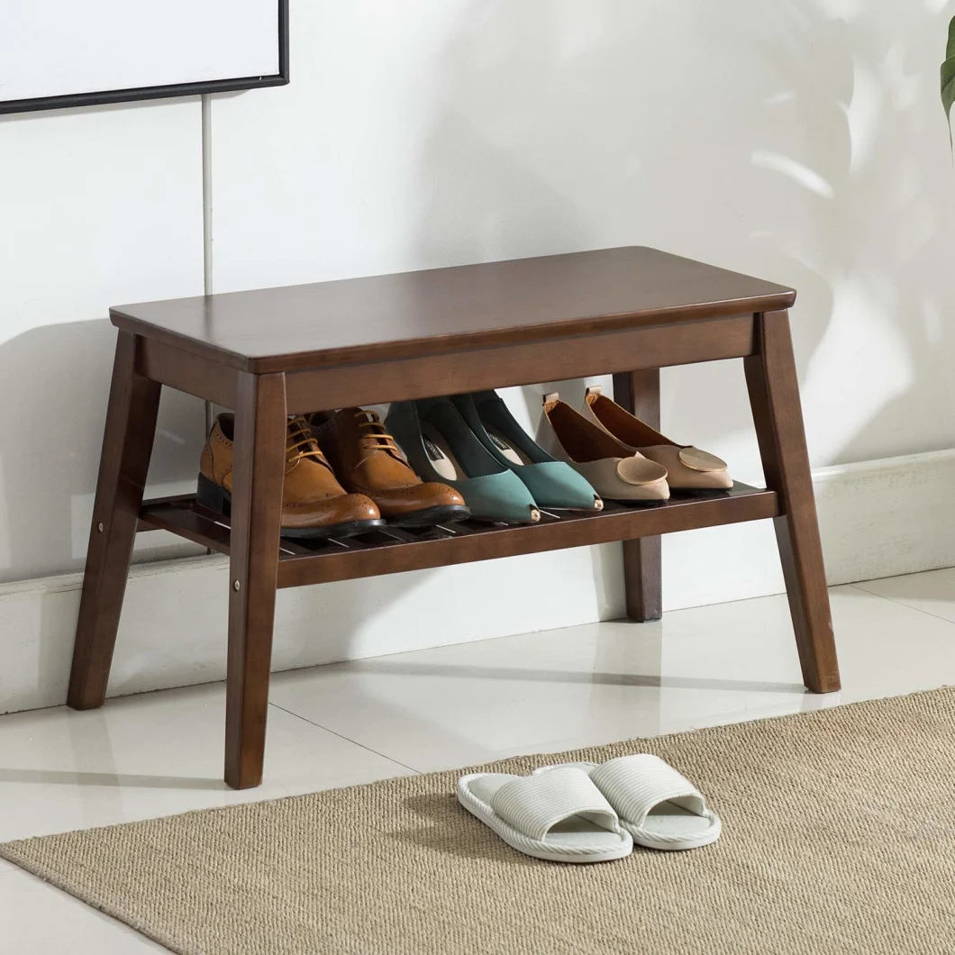 Home Furniture Walnut Finish Free Standing Wearing Shoes Rack Bench with Storage Shelf for Living Room